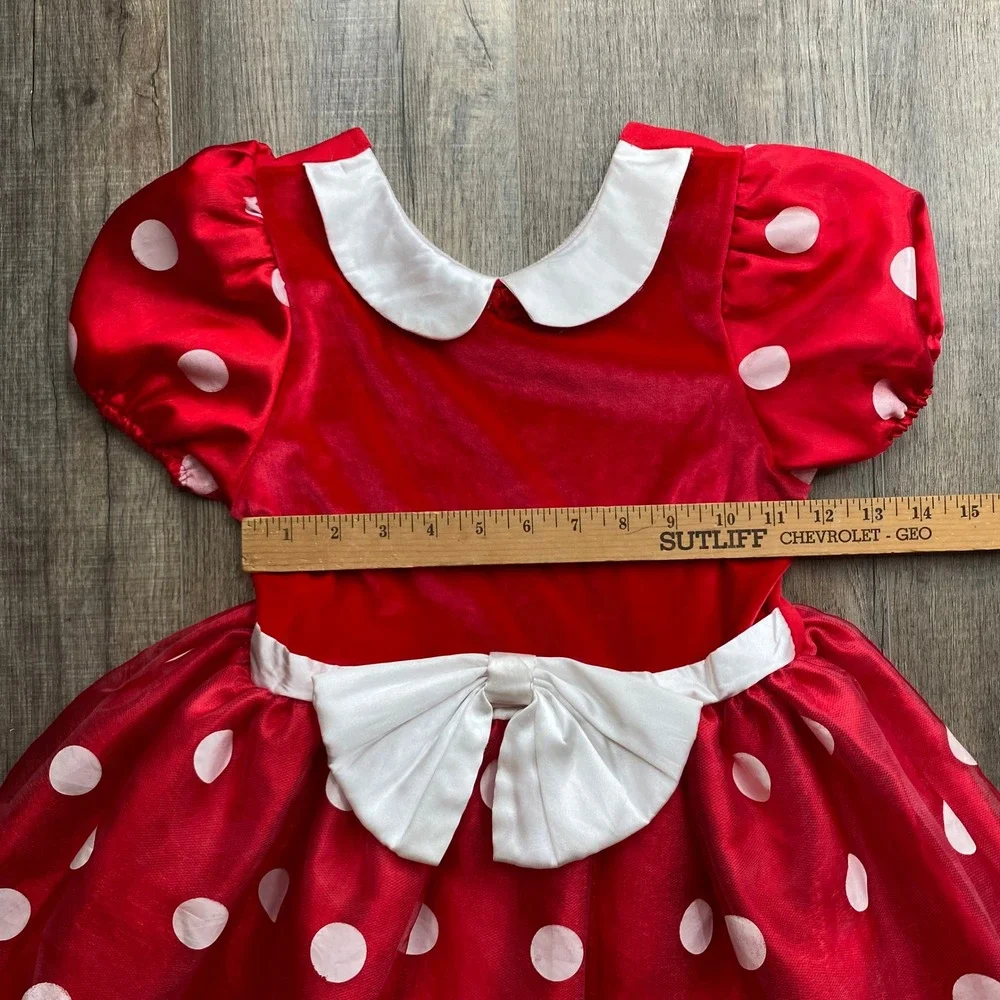 Disney Store Minnie Mouse Red Polka Dot Velvet Tulle Dress Girls Size 6/6X - Picture 8 of 9